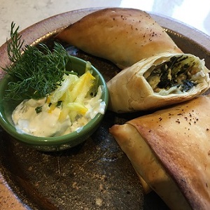 Baked Wild Greens, Feta & Dill Samosas